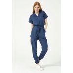 Pratik Medikal Fırtına Mavi Likralı Scrubs Kargo Cep Jogger Paça Doktor Hemşire Forması Yarasa Kol Takım Unisex - 2XL