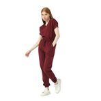 Pratik Medikal Likralı Scrubs Jogger Paça Doktor Hemşire Forması Yarasa Kol Takım Unisex, Bordo, S