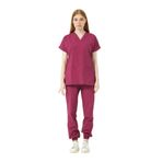 Pratik Medikal Likralı Scrubs Jogger Paça Doktor Hemşire Forması Yarasa Kol Takım Unisex, Vişne, M