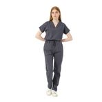 Pratik Medikal Likralı Scrubs Kargo Cep Doktor Hemşire Forması Yarasa Kol Takım Unisex, Füme, M