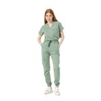 Pratik Medikal Likralı Scrubs Kargo Cep Jogger Paça Doktor Hemşire Forması Yarasa Kol Takım Unisex, Çağla Yeşili, L