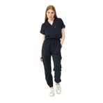 Pratik Medikal Likralı Scrubs Kargo Cep Jogger Paça Doktor Hemşire Forması Yarasa Kol Takım Unisex, Lacivert, M