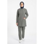 Pratik Medikal Neutral Gray Likralı Tesettür Scrubs Doktor Hemşire Forması Takım - Gri - 2XL
