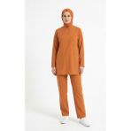 Pratik Medikal Orange Ochre Likralı Tesettür Scrubs Doktor Hemşire Forması Takım - Turuncu - XL