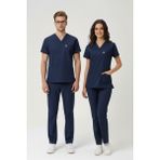 Pratik Medikal Patriot Blue Likralı Scrubs Doktor Hemşire Forması Yarasa Kol Takım Unisex - Lacivert - XS