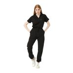 Pratik Medikal Siyah Likralı Scrubs Jogger Paça Doktor Hemşire Forması Yarasa Kol Takım Unisex - 2XL
