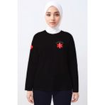 Pratik Medikal Siyah Paramedik Bisiklet Yaka Uzun Kollu Tişört - 2XL