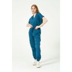 Pratik Medikal Turkuaz Likralı Scrubs Kargo Cep Jogger Paça Doktor Hemşire Forması Yarasa Kol Takım Unisex - XS
