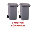 PRATİK SHOP 2 ADET Çöp Kovası Kapaklı Tutma Saplı Özel Çöp Konteyneri 120 Lt ( Gri ) Büyük Boy 2 Adet