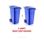 PRATİK SHOP 2 ADET Çöp Kovası Kapaklı Tutma Saplı Özel Çöp Konteyneri 120 Lt ( Mavi ) Büyük Boy 2 Adet