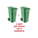 PRATİK SHOP 2 ADET Çöp Kovası Kapaklı Tutma Saplı Özel Çöp Konteyneri 120 Lt ( Yeşil ) Büyük Boy 2 Adet
