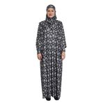 Pratik Tek Parça Manolya Desenli Namaz Elbisesi, Koyu Siyah