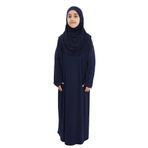Pratik Tek Parça Organik Kız Çocuk Namaz Elbisesi (Lacivert, 11-13 Yaş)