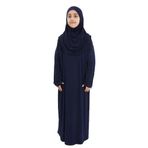 Pratik Tek Parça Organik Kız Çocuk Namaz Elbisesi (Lacivert, 8-10 Yaş)