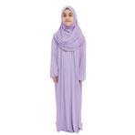 Pratik Tek Parça Organik Kız Çocuk Namaz Elbisesi (Lila, 11-13 Yaş)