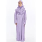 Pratik Tek Parça Organik Kız Çocuk Namaz Elbisesi - Lila - 5-7 Yaş - 5 - 7 Yaş