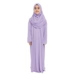 Pratik Tek Parça Organik Kız Çocuk Namaz Elbisesi (Lila, 5-7 Yaş)