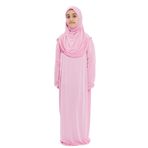 Pratik Tek Parça Organik Kız Çocuk Namaz Elbisesi (Pembe, 8-10 Yaş)