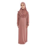 Pratik Tek Parça Organik Kız Çocuk Namaz Elbisesi (Toprak, 8-10 Yaş)