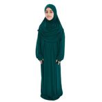 Pratik Tek Parça Organik Kız Çocuk Namaz Elbisesi (Yeşil, 5-7 Yaş)