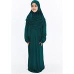 Pratik Tek Parça Organik Kız Çocuk Namaz Elbisesi - Yeşil - 8-10 Yaş - 8 - 10 Yaş