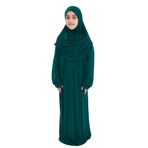 Pratik Tek Parça Organik Kız Çocuk Namaz Elbisesi (Yeşil, 8-10 Yaş)