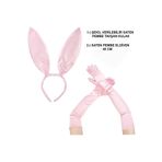PRATİKOBA Saten Kaplama Soft Pembe Eldiven ve Tavşan Kulak 2'li Set