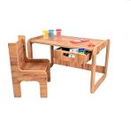 pratikoutdoor Tek Kişilik Çekmeceli Ahşap Çocuk Oyun & Aktivite Masa ve Sandalye Takımı - 18mm Ceviz Renk MDF