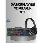 Prativas Işıklı Klavye Mouse Bluetooth Kulaklık Seti Türkçe Q USB