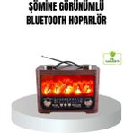 Prativas Solar Şarjlı Şömine Alev Efektli Bluetooth Hoparlör 7W Taşınabilir Ses Sistemi - Ahşap