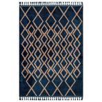 Praveen Lacivert Geometrik Bambu Makinada Yıkanabilir Kaymaz Taban Dijital Makine Baskı Salon Halı-I-Mvh-Zen-Z-4074-100x400