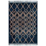 Praveen Lacivert Geometrik Bambu Makinada Yıkanabilir Kaymaz Taban Dijital Makine Baskı Salon Halı-I-Mvh-Zen-Z-4074-160x250