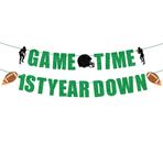 Pre Strung Game Time 1. Yıl Aşağı Afiş - Futbol 1. Doğum Günü Partisi Süslemeleri, Super Bowl Doğum Günü Spor Partisi, Oyun Başlıyor, İlk Yıl Aşağı Kiraz Kuşağı Afiş Yeşil Siyah Parıltı, Spor Fantezi