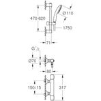 Precision Termostatik Duş Bataryası Start 110 Sürgülü Duş Seti, 110Mm 1 Akışlı El Duşu, 600Mm Sürgülü Ray, 1750Mm Duş Hortumu, 38°C Sabit Sıcaklık Ayarı, Krom, 34800001