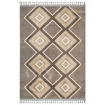 Preethi Bej Geometrik Bambu Makinada Yıkanabilir Kaymaz Taban Dijital Makine Baskı Salon Halı-I-Mvh-Zen-Z-4079-140x300