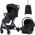 Prego Aria Hafif Tek Elle Katlanır Kabin Boy Travel Sistem Bebek Arabası + Yağmurluk + Çanta - Siyah