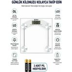 Premini Dijital Banyo Tartısı 180 Kg, LCD Ekran, Temperli Cam, Kare Tasarım - 1BW-Beyaz