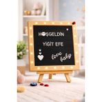 Premini LED Işıklı Ahşap Mesaj Panosu Beyaz Harfli ve Ahşap Ayaklı - 18S-Siyah - Seçenek 1