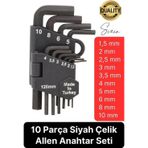 Premium 10 Parça Siyah Çelik 120 mm Allen Anahtar Seti Alyan Takımı Profesyonel Manuel Uzun Tamir