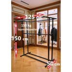 Premium 150 Cm Çelik Konfeksiyon En 125 Cm Elbise Askılık Tekerlekli Demonte Portmanto Hanger Siyah