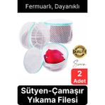 Premium 2 Adet Iç Çamaşır Sütyen Yıkama Filesi Fermuarlı Yırtılmaz Çorap Temizlik Torbası Dayanıklı - Beyaz