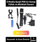 Premium 200 Metre Menzilli Beyaz Işıklı 3 Modlu Şarjlı Pilli Av Kamp Tüfek ve Bisiklet Feneri