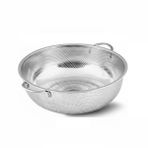 Premium 22 cm Paslanmaz Çelik Mutfak Süzgeci, Çift Kulplu Metal Pirinç ve Bakliyat Yıkama Kabı, Isıya Dayanıklı Delikli Sebze Meyve Süzme Kasesi (Gümüş)