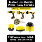 Premium 3'lü Matkap Ucu Temizleme Fırça Seti Jant Fayans Mermer Küvet Koltuk Çok Amaçlı Temizlik