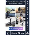 Premium 4.7-6.7 İnç Uyumlu 360 Derece Dönen Ayarlanabilir 3 Kademeli Çok Fonksiyonlu Telefon Tutucu