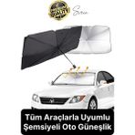 Premium Büyük Boy Titanyum Tüm Araçlarla Uyumlu Geçirmez Dayanıklı Araç Içi Ön Cam Şemsiye Güneşlik - Siyah - Gri