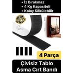 Premium Çivisiz Resim Çerçeve Iz Bırakmaz Sökülebilen Tablo Asma Bandı 4'lü Set Cırt Bant Yapışkan