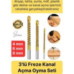 Premium Çok Amaçlı 3'lü Freze Matkap Uç Seti Ahşap Tahta Delme Titanyum Kanal Açma Sunta Mdf Oyma