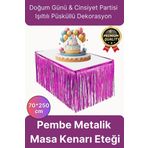 Premium Dekorasyon Püsküllü Işıltılı Doğum Günü Cinsiyet Partisi Pembe Masa Kenarı Eteği 70*250CM