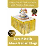 Premium Dekorasyon Püsküllü Işıltılı Doğum Günü Cinsiyet Partisi Sarı Masa Kenarı Eteği 70*250CM